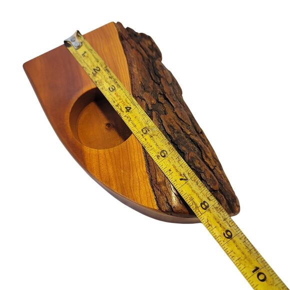 Live Edge Pine Rustic handcarved handturned solid wood candle vase holder - Picture 3 of 8
